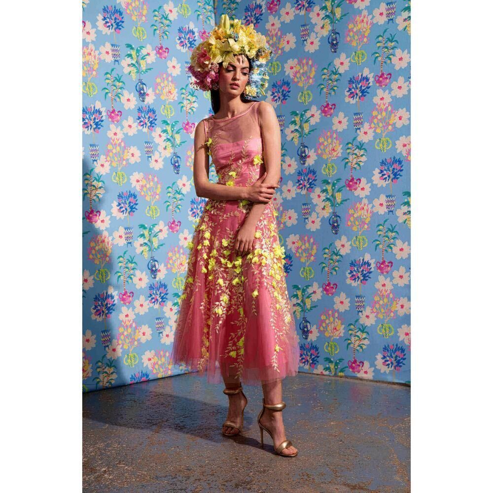 maison common sleeveless tulle floral embroidered dress 42